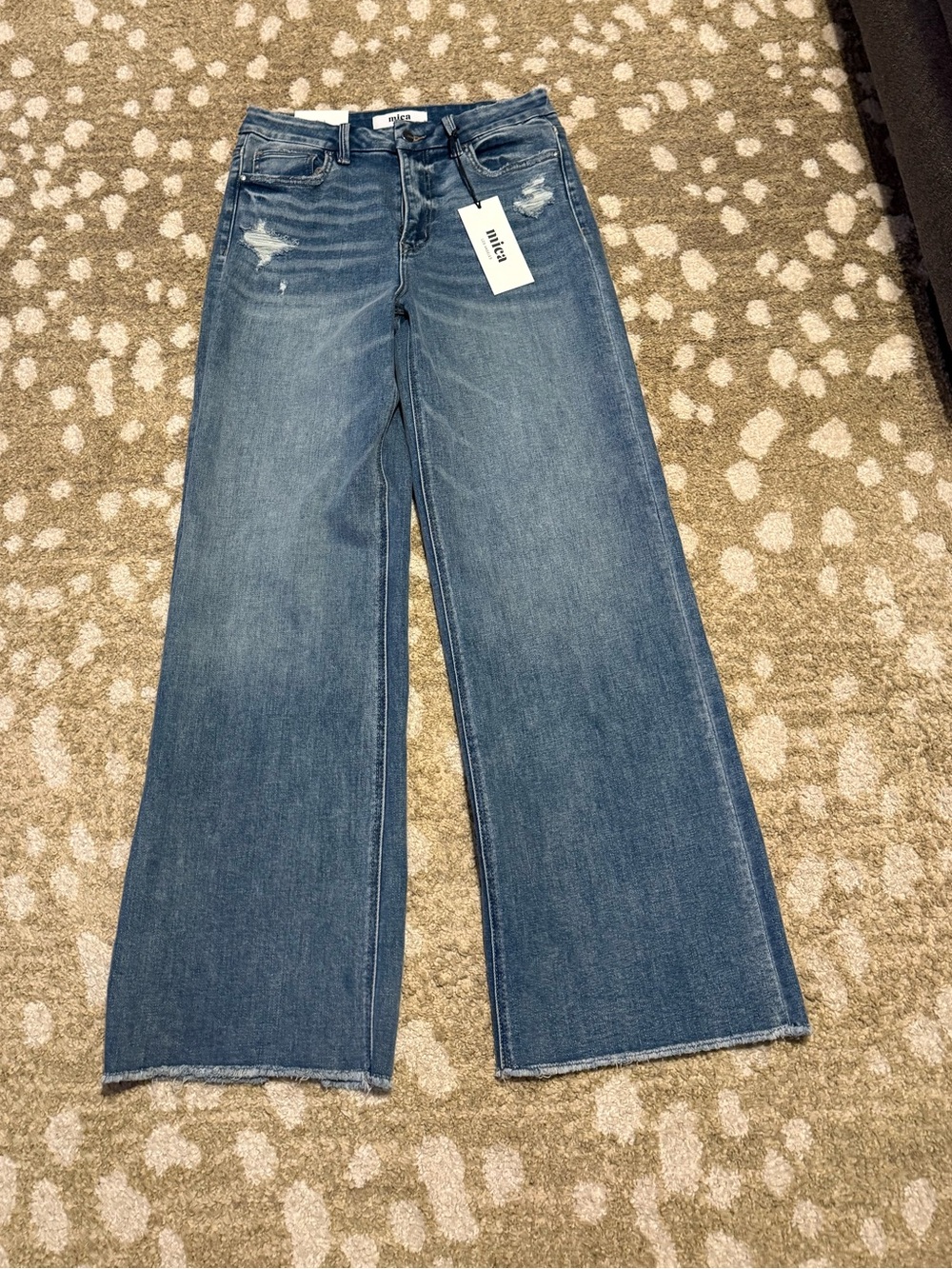 Mica Wide Leg Distressed Blue Jeans - Women
